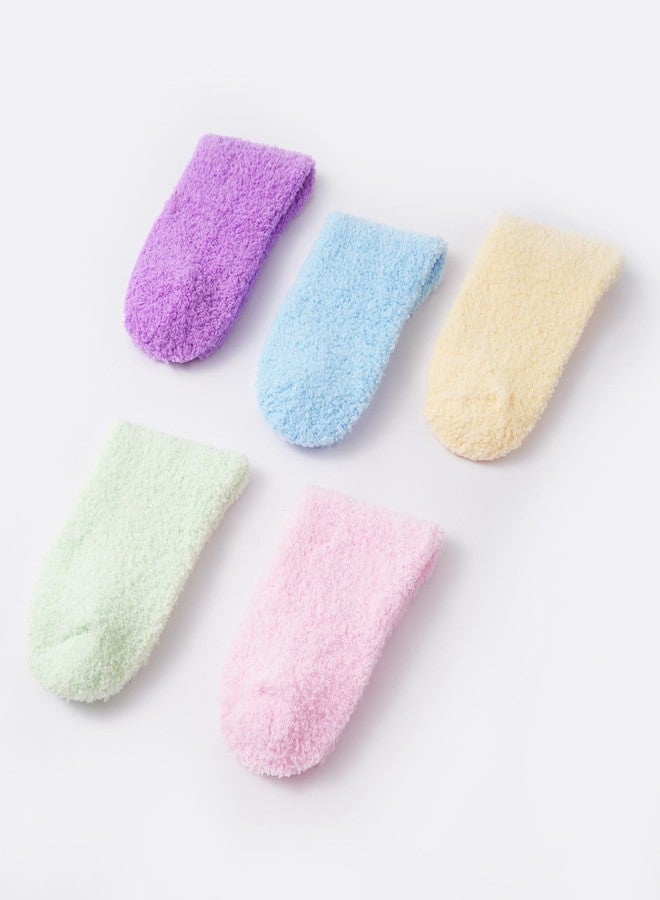 ARBINSON Fuzzy Socks for Women, Cozy Warm Fluffy Socks Comfy Thick Microfiber Plush Winter Home Slipper Socks Gifts for Women（5 Pairs Solid Color Style A） - Image 2
